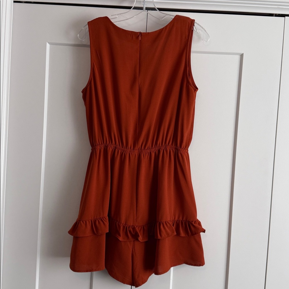 Rust Orange Sleeveless Ruffle Romper - Picture 4 of 6